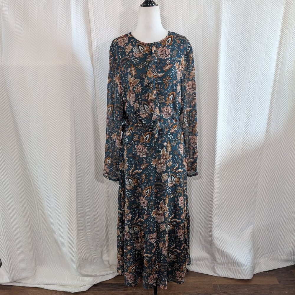 Simons Contemporaine Chiffon Floral Print Skirt & Blouse Set 2 Piece Size Medium